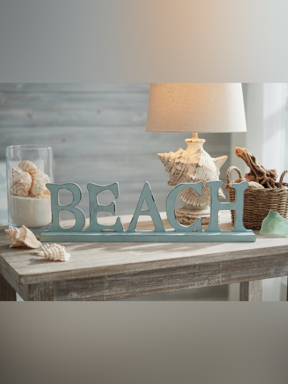 Wooden 'BEACH' Decorative Sign in Seafoam Blue - 24”